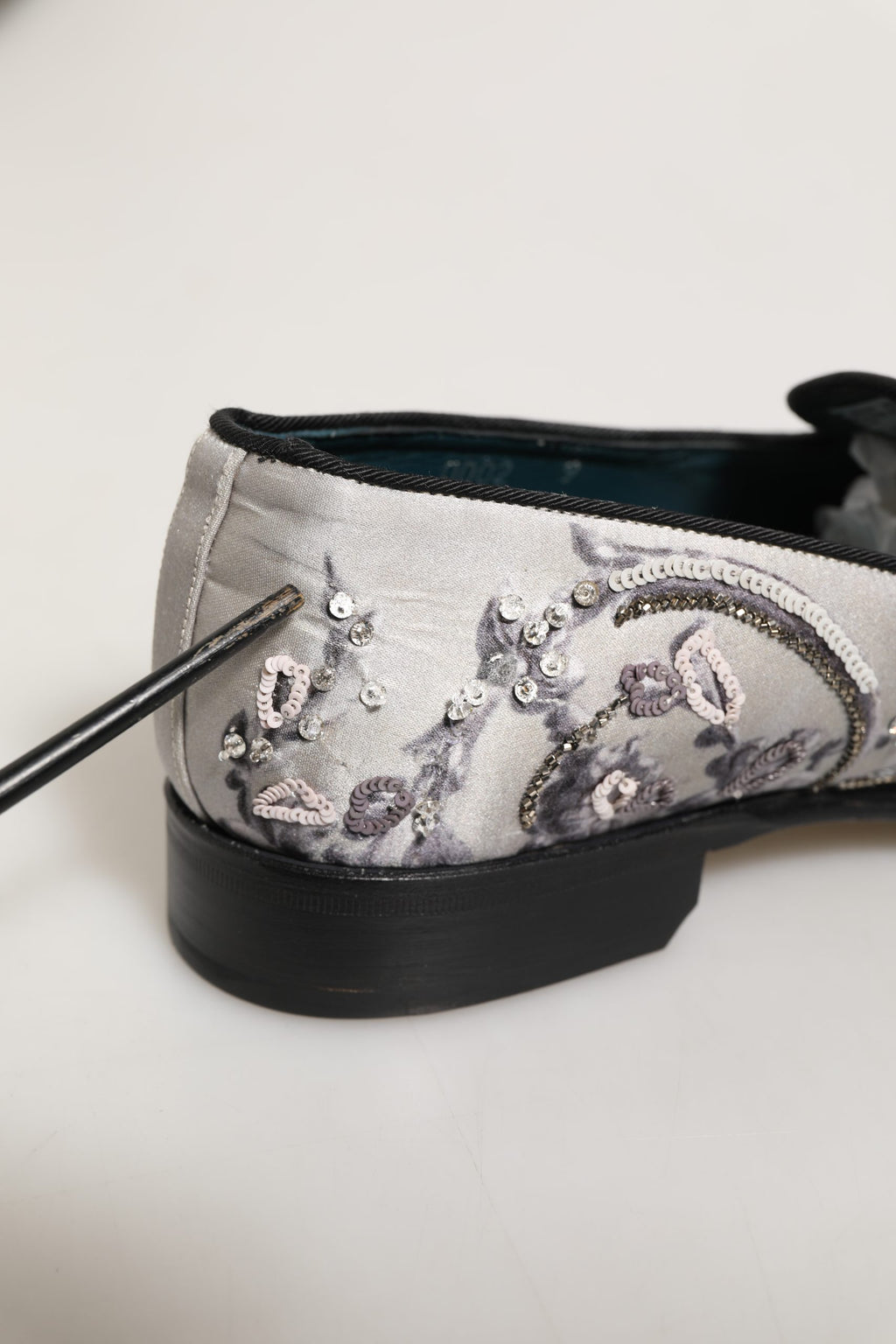 White Sequined Formal Slip On Loafers Shoes