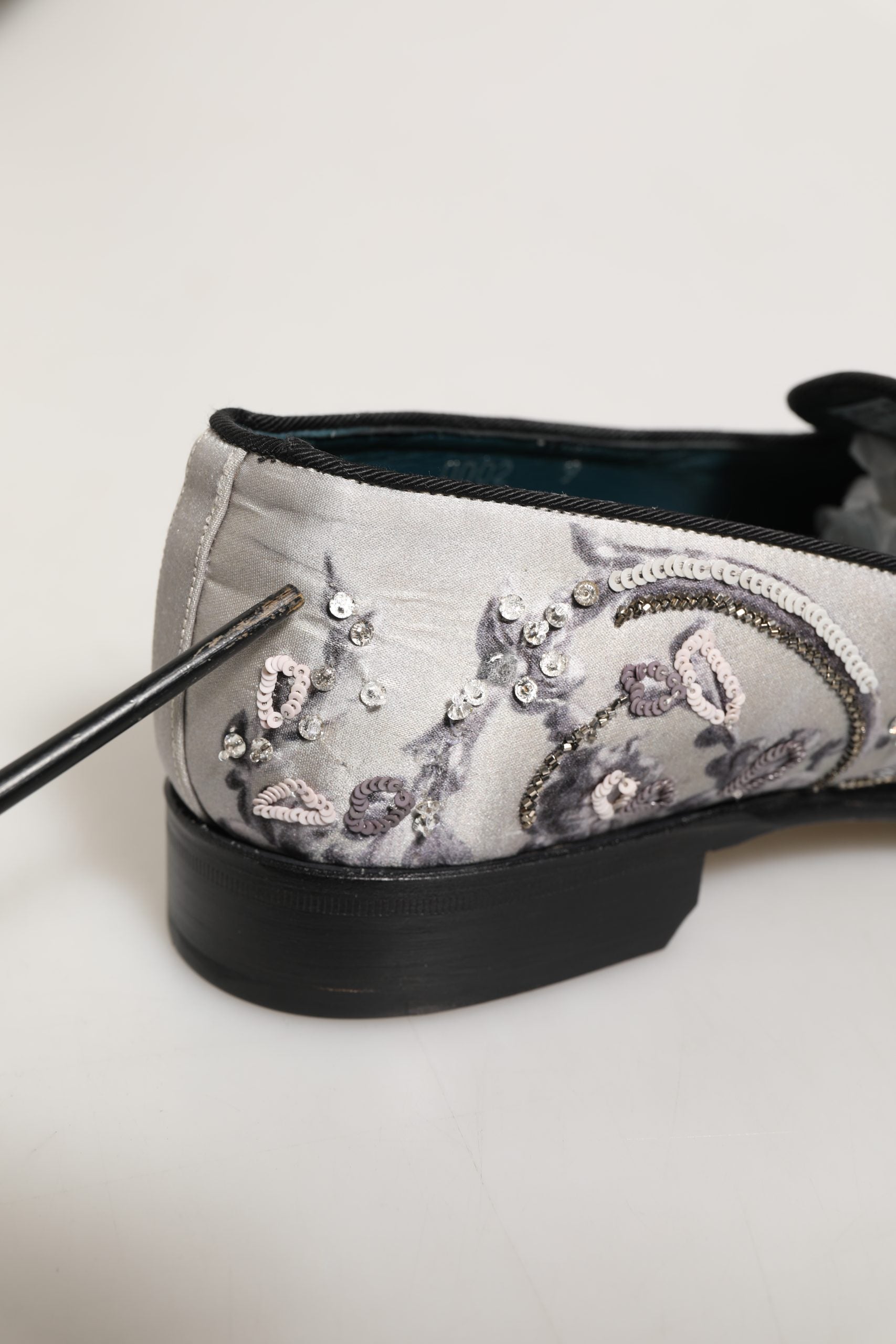 White Sequined Formal Slip On Loafers Shoes