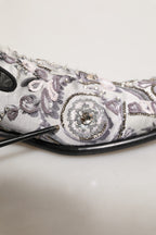 White Sequined Formal Slip On Loafers Shoes