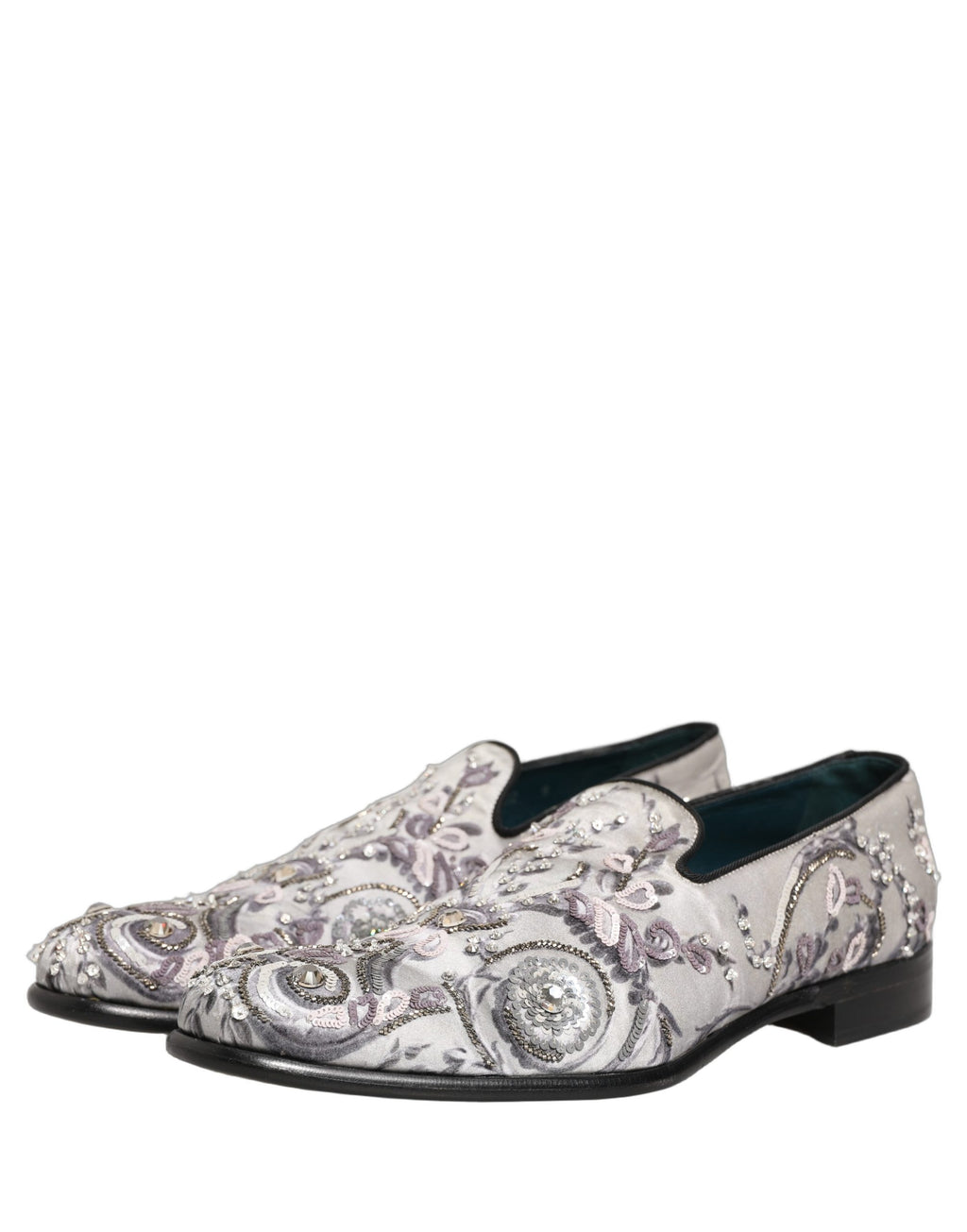 White Sequined Formal Slip On Loafers Shoes