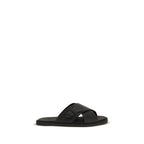 Black Calf Leather Bos Taurus Flat Sandals