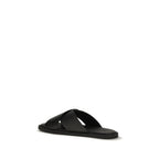 Black Calf Leather Bos Taurus Flat Sandals