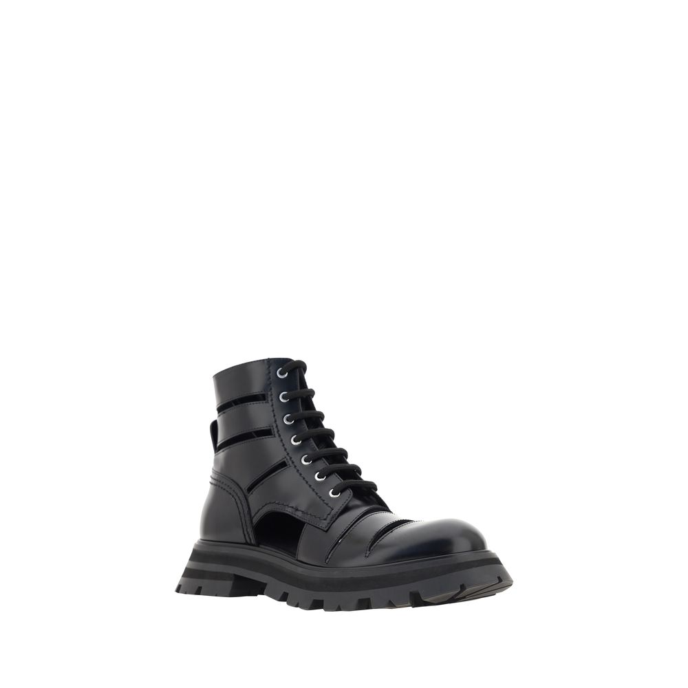 Black Calf Leather Bos Taurus Lace-Up Boots