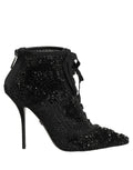 Black Embellished Mesh Ankle Boots Shoes