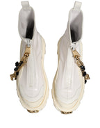 White Leather Rubber Logo Ankle Boots Shoes
