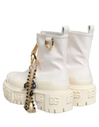 White Leather Rubber Logo Ankle Boots Shoes