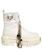 White Leather Rubber Logo Ankle Boots Shoes