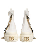 White Leather Rubber Logo Ankle Boots Shoes