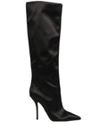 Black Satin Knee High Stiletto Boots Shoes