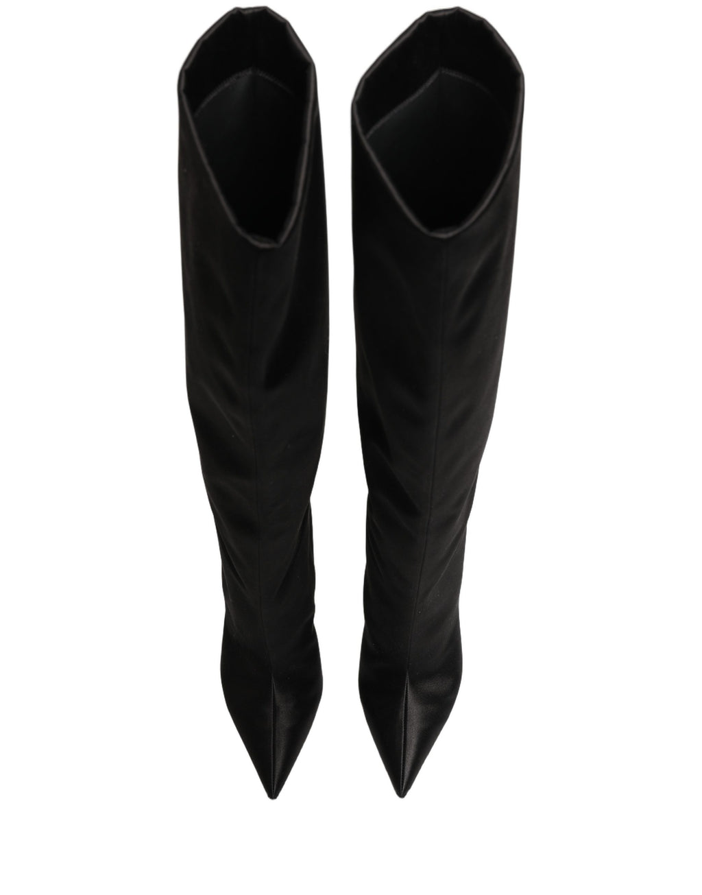 Black Satin Knee High Stiletto Boots Shoes