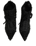 Black Embellished Mesh Ankle Boots Shoes