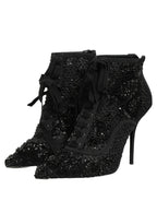 Black Embellished Mesh Ankle Boots Shoes