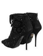 Black Embellished Mesh Ankle Boots Shoes