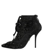 Black Embellished Mesh Ankle Boots Shoes
