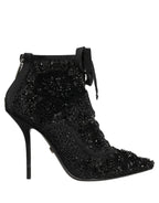 Black Embellished Mesh Ankle Boots Shoes