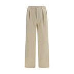 Beige Cotton Casual Pants