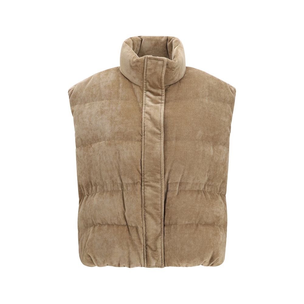Beige Viscose Sleeveless Jacket