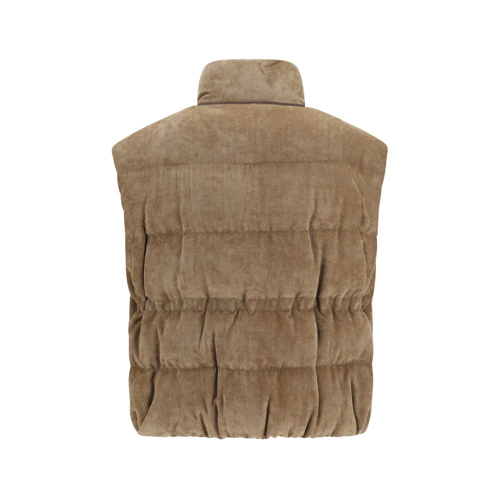 Beige Viscose Sleeveless Jacket