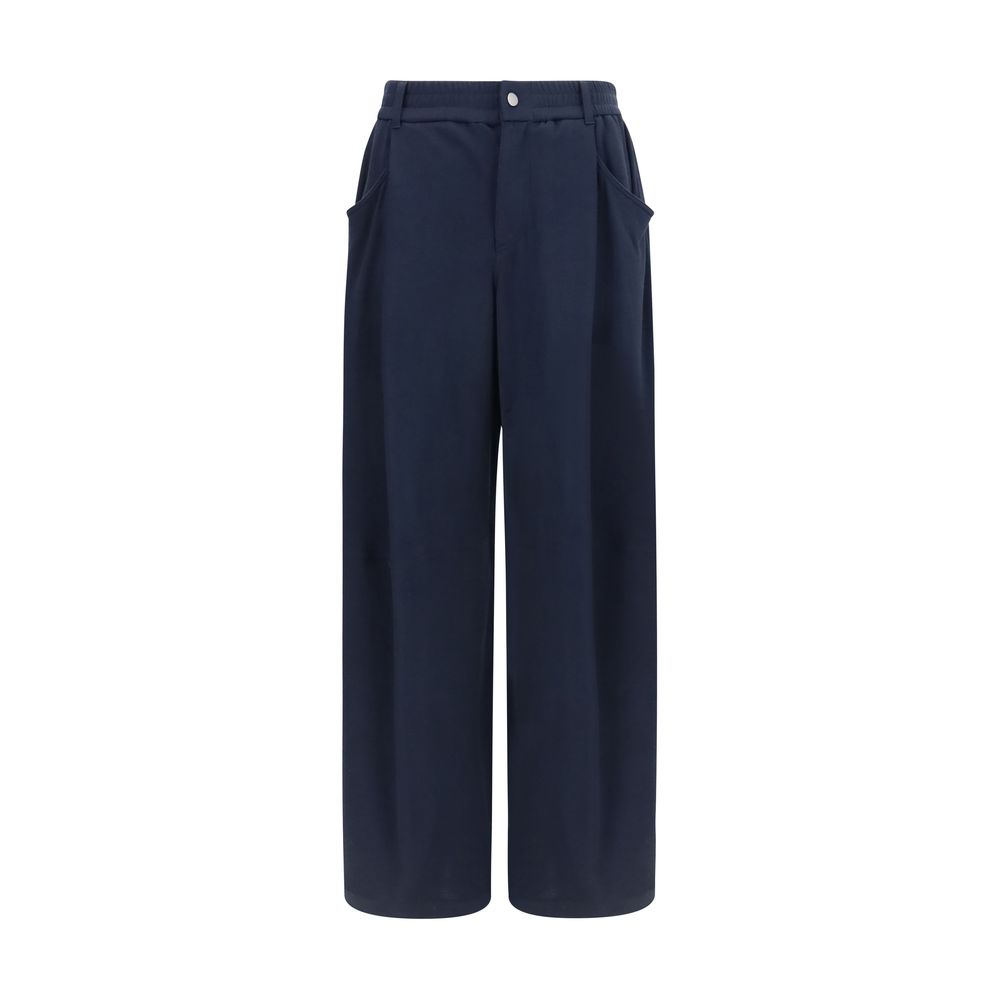Blue Cotton Casual Pants