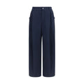 Blue Cotton Casual Pants