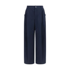 Blue Cotton Casual Pants