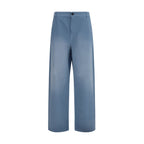 Blue Cotton Casual Pants