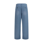 Blue Cotton Casual Pants