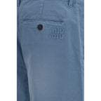Blue Cotton Casual Pants