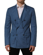 Blue Cotton Double Breasted Men Coat Blazer
