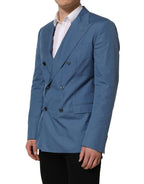 Blue Cotton Double Breasted Men Coat Blazer