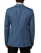 Blue Cotton Double Breasted Men Coat Blazer