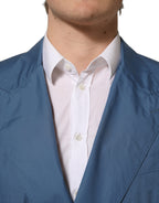 Blue Cotton Double Breasted Men Coat Blazer