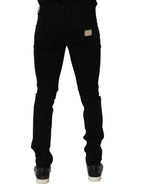 Black Embellished Cotton Skinny Denim Jeans