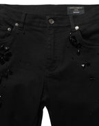Black Embellished Cotton Skinny Denim Jeans