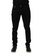 Black Embellished Cotton Skinny Denim Jeans