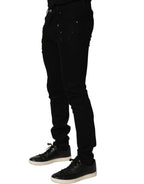Black Embellished Cotton Skinny Denim Jeans