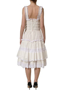 White Cotton Poplin Ruffled Midi Dress