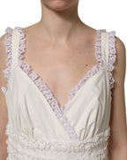 White Cotton Poplin Ruffled Midi Dress