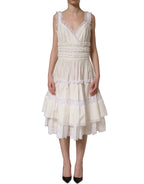 White Cotton Poplin Ruffled Midi Dress