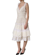 White Cotton Poplin Ruffled Midi Dress