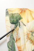 Yellow Floral Print Silk Pleated Maxi Dress