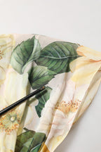 Yellow Floral Print Silk Pleated Maxi Dress