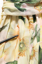Yellow Floral Print Silk Pleated Maxi Dress