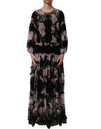 Black Floral Print Cotton Lace Maxi Dress