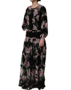 Black Floral Print Cotton Lace Maxi Dress