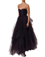 Purple Tiered Tulle Silk Long Gown Dress