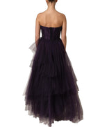 Purple Tiered Tulle Silk Long Gown Dress