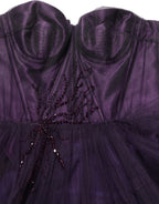 Purple Tiered Tulle Silk Long Gown Dress
