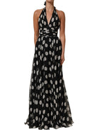 Black White Polka Dot Pleated Maxi Dress