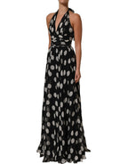 Black White Polka Dot Pleated Maxi Dress